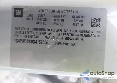 2016 Buick Verano Sport Touring Group from USA, damaged, VIN 1G4PW5SK0G4162556